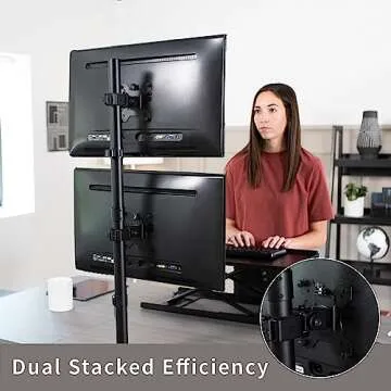 VIVO Dual Vertically Stacked Monitor Desk Mount, Extra Tall Adjustable Stand for 2 Ultrawides up to 34 inches, 22 lbs Capacity, Black, STAND-V002T