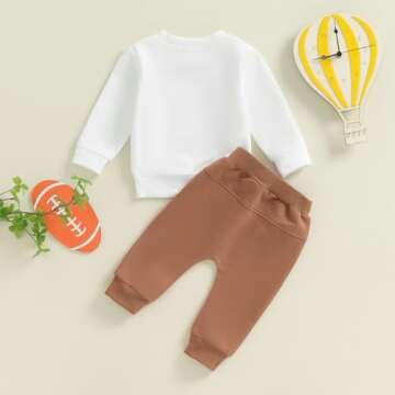 Pudcoco Toddler Baby Boys First Birthday Outfit Football 1st Year Down Sweatshirt and Jogger Pants Set Fall Clothes (White, 12-18 Months)