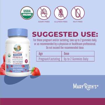 MaryRuth Organics Prenatal Vitamins for Women | USDA Organic Prenatal Gummies | Postnatal Vitamins for Women Breastfeeding | Methylfolate 800 mcg DFE | Iodine | Vegan | Non GMO | 30 Servings