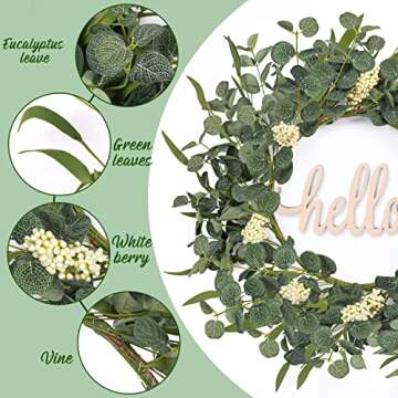 Eucalyptus Door Wreaths for Front Door Outside,Green Wreath Porch Decor for All Season，Christmas, Winter, Spring, Summer, Year Round, Holiday, St Patricks Day(with Sign&Hanger, Assembly Needed)