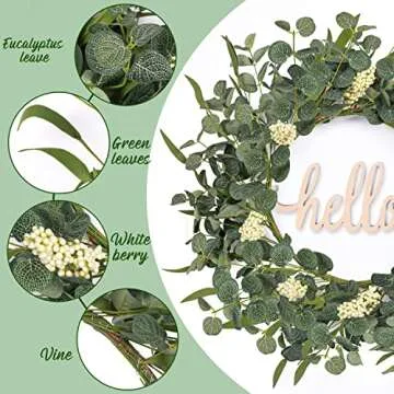 Eucalyptus Door Wreaths for Front Door Outside,Green Wreath Porch Decor for All Season，Christmas, Winter, Spring, Summer, Year Round, Holiday, St Patricks Day(with Sign&Hanger, Assembly Needed)