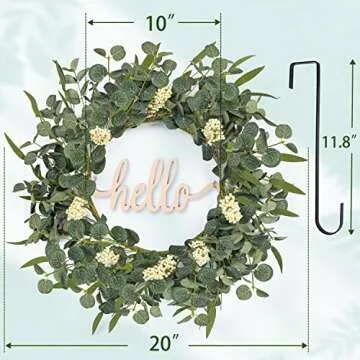 Eucalyptus Door Wreaths for Front Door Outside,Green Wreath Porch Decor for All Season，Christmas, Winter, Spring, Summer, Year Round, Holiday, St Patricks Day(with Sign&Hanger, Assembly Needed)