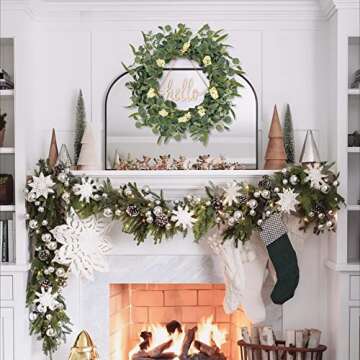 Eucalyptus Door Wreaths for Front Door Outside,Green Wreath Porch Decor for All Season，Christmas, Winter, Spring, Summer, Year Round, Holiday, St Patricks Day(with Sign&Hanger, Assembly Needed)