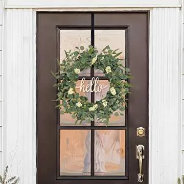 Eucalyptus Door Wreaths for Front Door Outside,Green Wreath Porch Decor for All Season，Christmas, Winter, Spring, Summer, Year Round, Holiday, St Patricks Day(with Sign&Hanger, Assembly Needed)