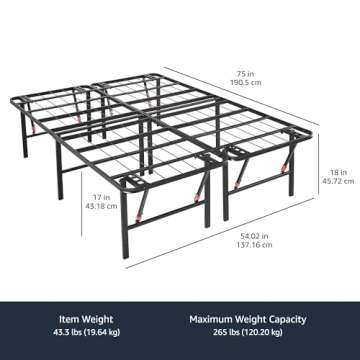 Amazon Basics Bed Frame with Storage, Foldable Metal Platform, Sturdy Steel, No Box Spring Needed, 18 inches High, Tool-Free Setup, Full Size, Black