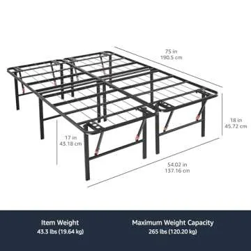 Amazon Basics Bed Frame with Storage, Foldable Metal Platform, Sturdy Steel, No Box Spring Needed, 18 inches High, Tool-Free Setup, Full Size, Black