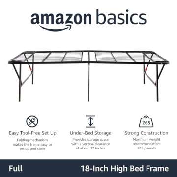 Amazon Basics Bed Frame with Storage, Foldable Metal Platform, Sturdy Steel, No Box Spring Needed, 18 inches High, Tool-Free Setup, Full Size, Black