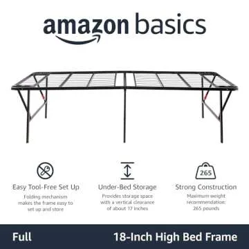 Amazon Basics Bed Frame with Storage, Foldable Metal Platform, Sturdy Steel, No Box Spring Needed, 18 inches High, Tool-Free Setup, Full Size, Black