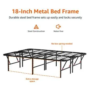Amazon Basics Bed Frame with Storage, Foldable Metal Platform, Sturdy Steel, No Box Spring Needed, 18 inches High, Tool-Free Setup, Full Size, Black