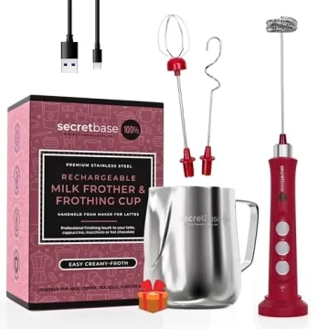 Secretbase Rechargeable Milk Frother Mixer, Pitcher and Charging Base - 3 Speed Frother Handheld for...
