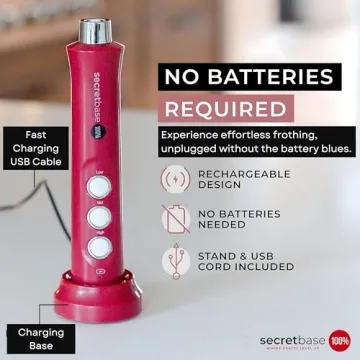 Secretbase Milk Frother Mixer Set - Rechargeable 3 Speed