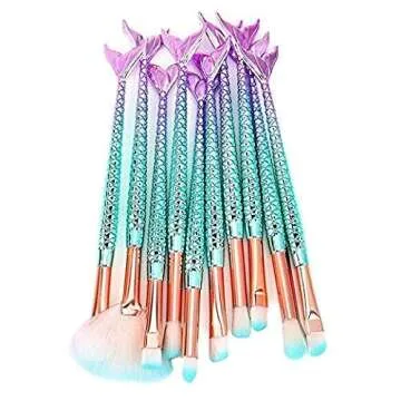 3D Mermaid Makeup Brush Set - 11pcs Vibrant Cosmetic Brushes