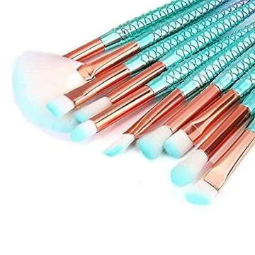 3D Mermaid Makeup Brush Set - 11pcs Vibrant Cosmetic Brushes