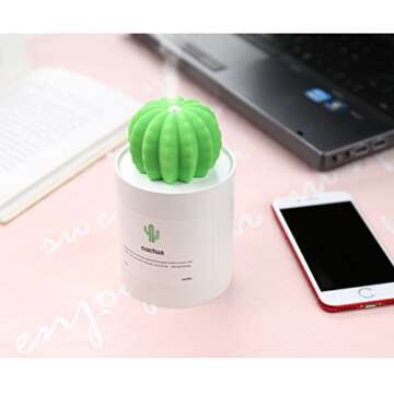 UODBUYO Mini Humidifier, 280ml USB Cool Mist Portable Cactus Air humidifier, Ultra-Quiet Operation for Bedroom Home Office Desk Yoga Car Travel(White)