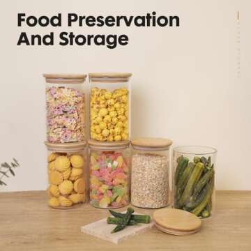 YUNCANG Glass Food Storage Jars 37oz [Set of 6],Clear Glass Food Storage Containers with Airtight Ba...