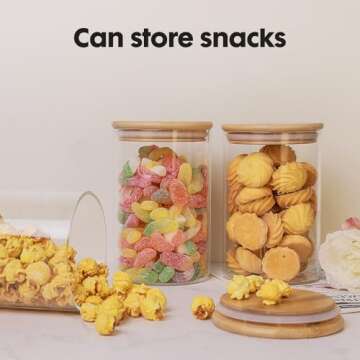 YUNCANG Glass Food Storage Jars 37oz [Set of 6],Clear Glass Food Storage Containers with Airtight Bamboo Lid Stackable Kitchen Canisters for Candy,Cookie,Rice,Sugar,Flour,Pasta
