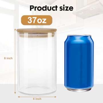 YUNCANG Glass Food Storage Jars 37oz [Set of 6],Clear Glass Food Storage Containers with Airtight Bamboo Lid Stackable Kitchen Canisters for Candy,Cookie,Rice,Sugar,Flour,Pasta