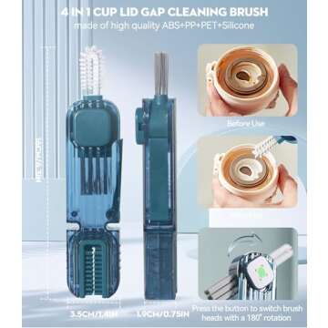 VIDONIO 4 in 1 Bottle Gap Cleaning Brush - 2 PCS Multifunctional Cup Lid Cleaning Tools, Mutipurpose...