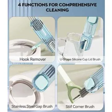 VIDONIO 4 in 1 Bottle Gap Cleaning Brush - 2 PCS Multifunctional Cup Lid Cleaning Tools, Mutipurpose Tiny Silicone Cup Holder Cleaner Nipple Cleaning Brush, Home Kitchen Cleaning Tools