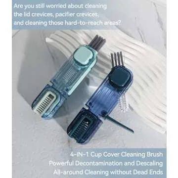 VIDONIO 4 in 1 Bottle Gap Cleaning Brush - 2 PCS Multifunctional Cup Lid Cleaning Tools, Mutipurpose Tiny Silicone Cup Holder Cleaner Nipple Cleaning Brush, Home Kitchen Cleaning Tools