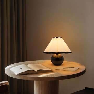 Brightech Blair LED Table Lamp - Small Modern Black Table Lamp with Marble Globe Base, Pleated Shade for Bedroom, Bedside, Side Table - Ambient Night Light with Soft White Light for Desk, Living Room