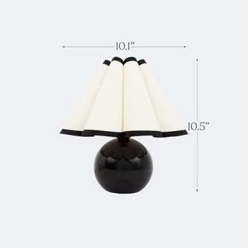 Brightech Blair LED Table Lamp - Small Modern Black Table Lamp with Marble Globe Base, Pleated Shade for Bedroom, Bedside, Side Table - Ambient Night Light with Soft White Light for Desk, Living Room