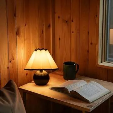 Brightech Blair LED Table Lamp - Small Modern Black Table Lamp with Marble Globe Base, Pleated Shade for Bedroom, Bedside, Side Table - Ambient Night Light with Soft White Light for Desk, Living Room