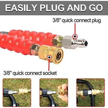 Heliwoo 3/8'' Pressure Washer Hose 50 FT, Hot and Cold Water Power Washer Hose Max 248°F, Commercial Industrial Grade Steel Wire Braided Kink Proof Extension Hose with 3/8 Quick Connect 4800 PSI