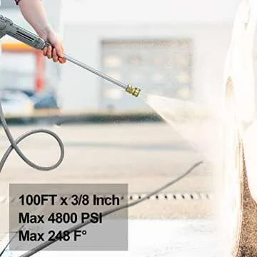 Heliwoo 3/8'' Pressure Washer Hose 50 FT, Hot and Cold Water Power Washer Hose Max 248°F, Commercial Industrial Grade Steel Wire Braided Kink Proof Extension Hose with 3/8 Quick Connect 4800 PSI