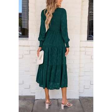 PRETTYGARDEN Women's Fall Spring Midi Dress Long Sleeve Floral Smocked Elegant Wedding Guest Long Fl...