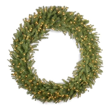 National Tree Company Pre-Lit Artificial Christmas Wreath, Green, Norwood Fir, White Lights, Christm...