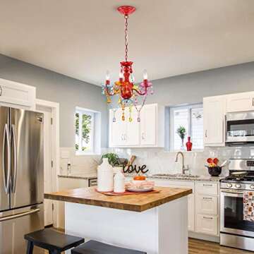 LaLuLa Mini Chandelier Crystal Chandelier Lighting Colorful Chandeliers Small 4 Light Chandelier with Multicolor Acrylic Crystals Pendant Light Fixtures