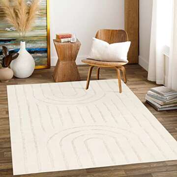 LEEVAN Bedroom Rug 5x8 Sturdy Rugs for Living Room, Boho Kids Room Floor Carpet Beige Nursery Decor ...