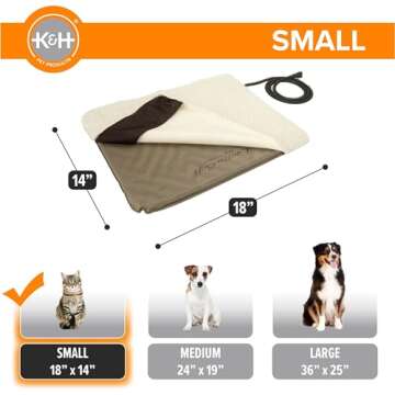 K&H Pet Products Lectro-Soft Orthopedic Outdoor Heated Cat Bed for Outdoor Cat Houses, Safety Listed Automatic Warming Pad, Soft and Flexible, Waterproof, Washable Cover - Small 18 X 14in Tan 20W