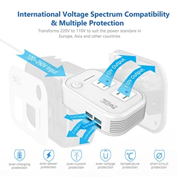 FOVAL Travel Voltage Converter 220V to 110V with USB Charging
