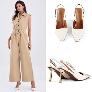 iiimmu White Wedding Shoes for Bride Closed Toe 3.5 in Pumps Slingback Heels for Women Evening Dress Shoes, Size 8