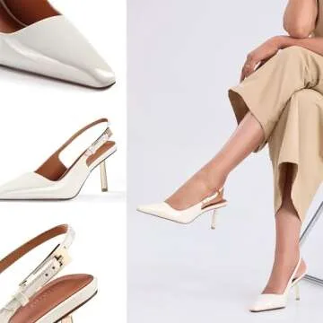 iiimmu White Wedding Shoes for Bride Closed Toe 3.5 in Pumps Slingback Heels for Women Evening Dress Shoes, Size 8