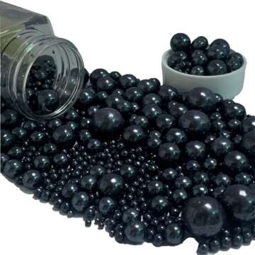 Black Sprinkles Edible Sugar Pearls for Cakes Baking Candy Pearl Halloween Christmas Birthday Cupcak...