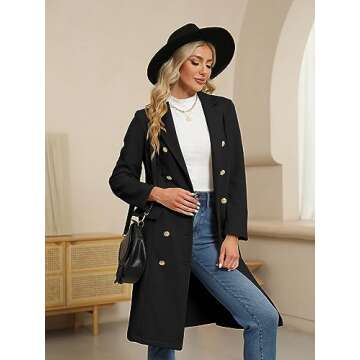 Esobo Long Trench Coat for Women 2023 Winter Double Breasted Pea Coats Fall Casual Notched Collar Wo...