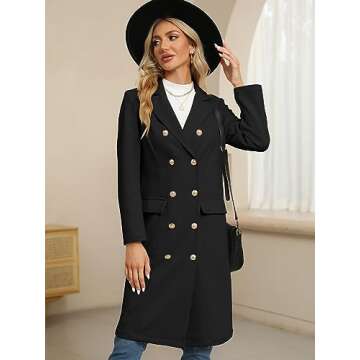Esobo Long Trench Coat for Women 2023 Winter Double Breasted Pea Coats Fall Casual Notched Collar Wool Blend Overcoat Mid Long Jackets