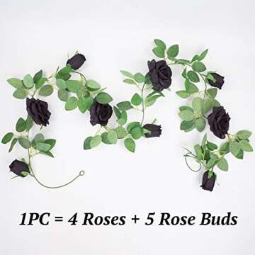 Etistta 2 PCS 6.5 Ft. Artificial Black Rose Vine for Halloween Decor, Hanging Black Silk Flower Garl...
