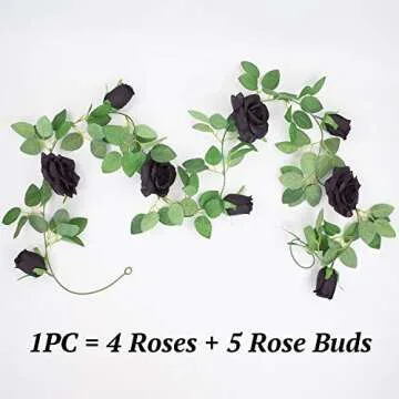 Etistta 2 PCS 6.5 Ft. Artificial Black Rose Vine for Halloween Decor, Hanging Black Silk Flower Garl...