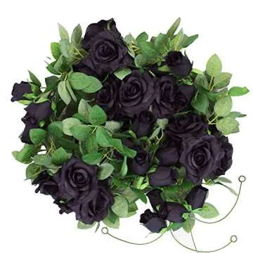 Etistta 2 PCS Artificial Black Rose Vine for Halloween Decor