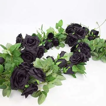 Etistta 2 PCS Artificial Black Rose Vine for Halloween Decor