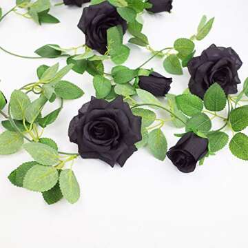 Etistta 2 PCS Artificial Black Rose Vine for Halloween Decor
