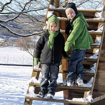 Ecoable Toddler and Kids Mittens: Organic Merino Wool Snow Gloves with String (Sz 4/4-6 years, Jade)