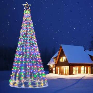 Fairyrain Outdoor Lighting Christmas Tree Lights 12Ft Cone Tall Star Topped Artificial Christmas Trees Arbol de Navidad Outside Decor for Xmas New Year Holiday WarmWhite/Multicolor