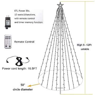 Fairyrain Outdoor Lighting Christmas Tree Lights 12Ft Cone Tall Star Topped Artificial Christmas Trees Arbol de Navidad Outside Decor for Xmas New Year Holiday WarmWhite/Multicolor