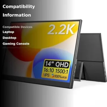 Yxk Portable 14 inch 2.2K QHD USB C HDMI Travel Monitor