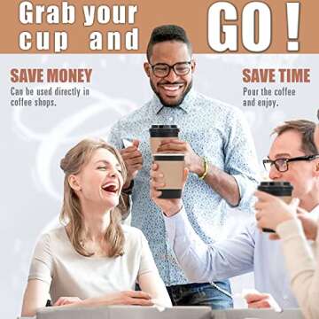 Luckypack Disposable Coffee Cups To Go with Travel Lids Sleeves and Straws 100% Biodegradable & Comp...